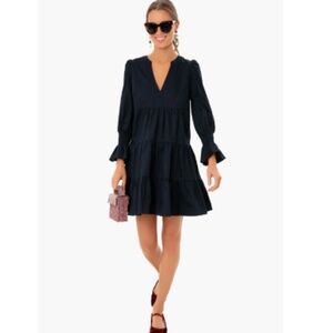 Pomander Place Navy Tiered Long-Sleeve A-Line Dress